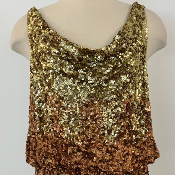 Orna Farho Sequin Mini Dress Draped Cowlneck Gold/Brown Party Evening Sz 4 - Picture 3 of 11
